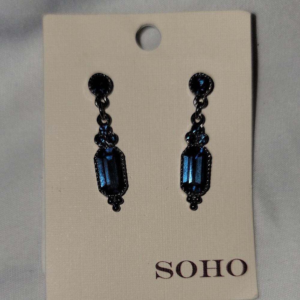 Soho Metallic Blue Faceted Drop Earrings
